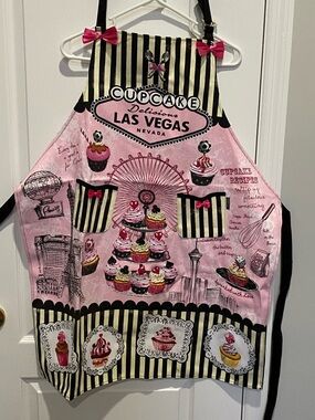 chic Pink Black Striped Las Vegas Cupcake Apron with Bows